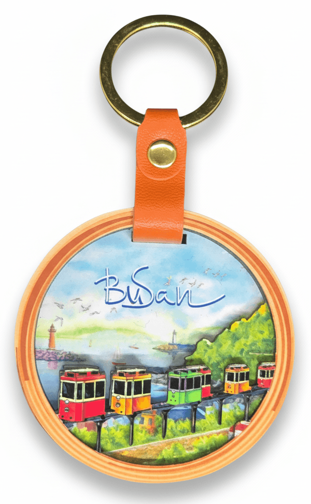 Train Landscape Wood Keyring