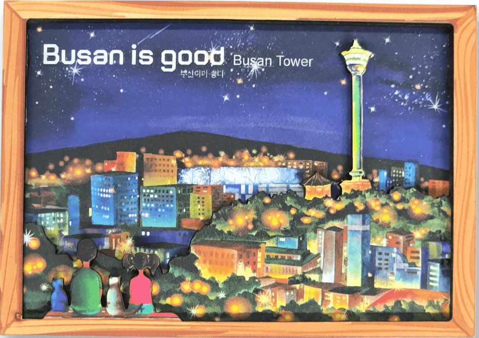 Busan Tower Night Wood Magnet