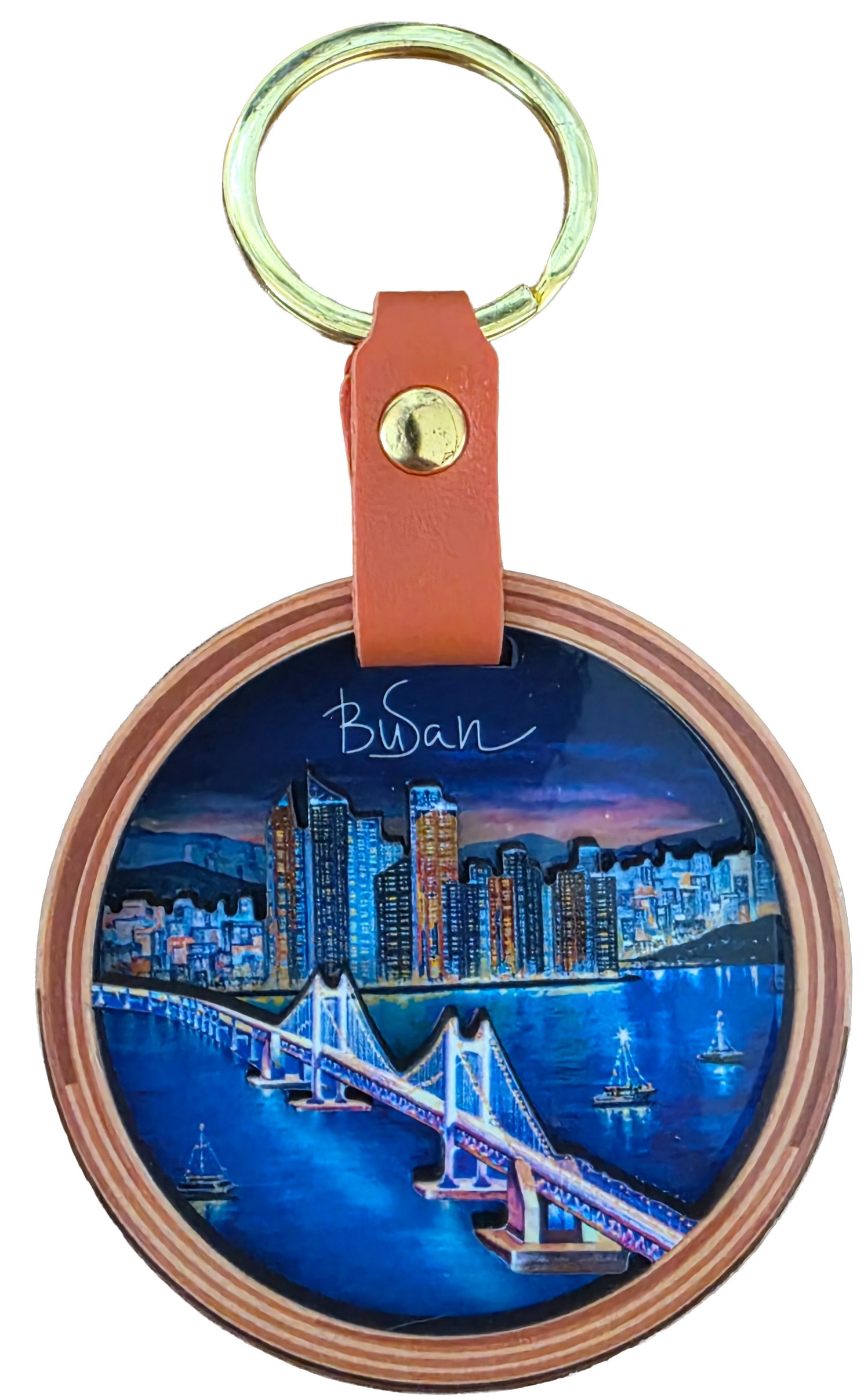Gwangan Bridge Night Wood Keyring front artwork preview